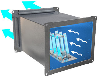 Принцип работы канального блока Vent Bact Insert в воздуховоде вентиляционной системы